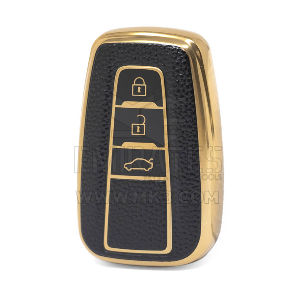 Capa de couro dourado nano de alta qualidade para chave remota Toyota 3 botões cor preta TYT-B13J3
