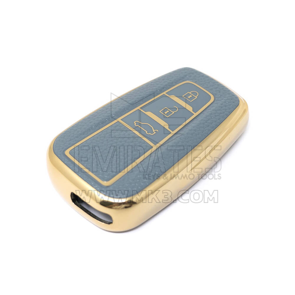 Novo aftermarket nano capa de couro dourado de alta qualidade para chave remota toyota 3 botões cor cinza TYT-B13J3 Chaves dos Emirados