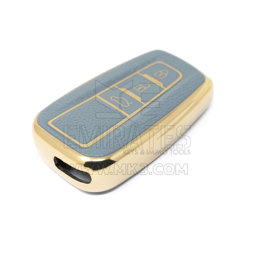 Novo aftermarket nano capa de couro dourado de alta qualidade para chave remota toyota 3 botões cor cinza TYT-B13J3B Chaves dos Emirados