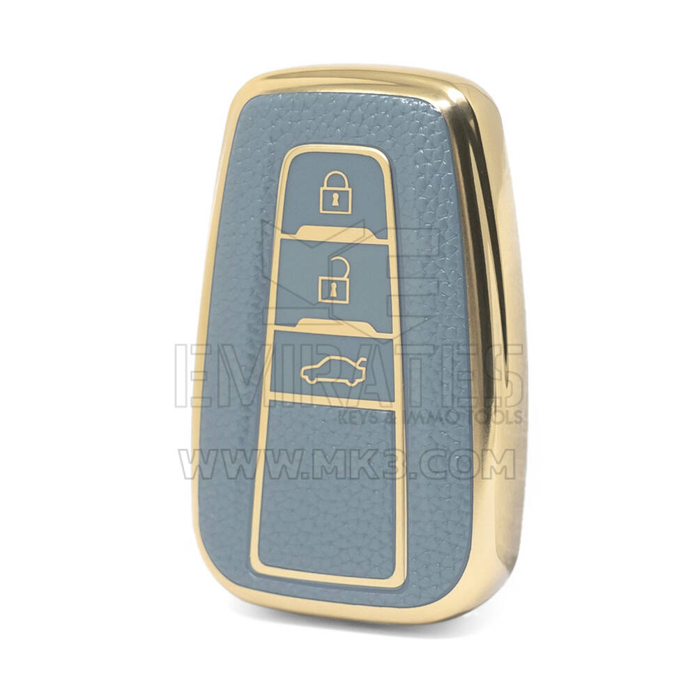 Capa de couro dourado nano de alta qualidade para chave remota Toyota 3 botões cor cinza TYT-B13J3B