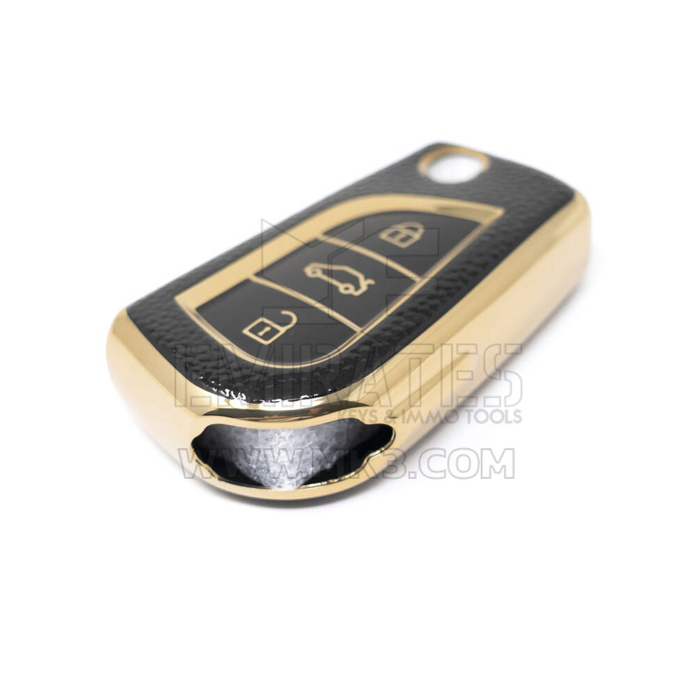 Nuova cover in pelle dorata aftermarket Nano di alta qualità per Toyota Flip chiave remota 3 pulsanti colore nero TYT-C13J | Chiavi degli Emirati