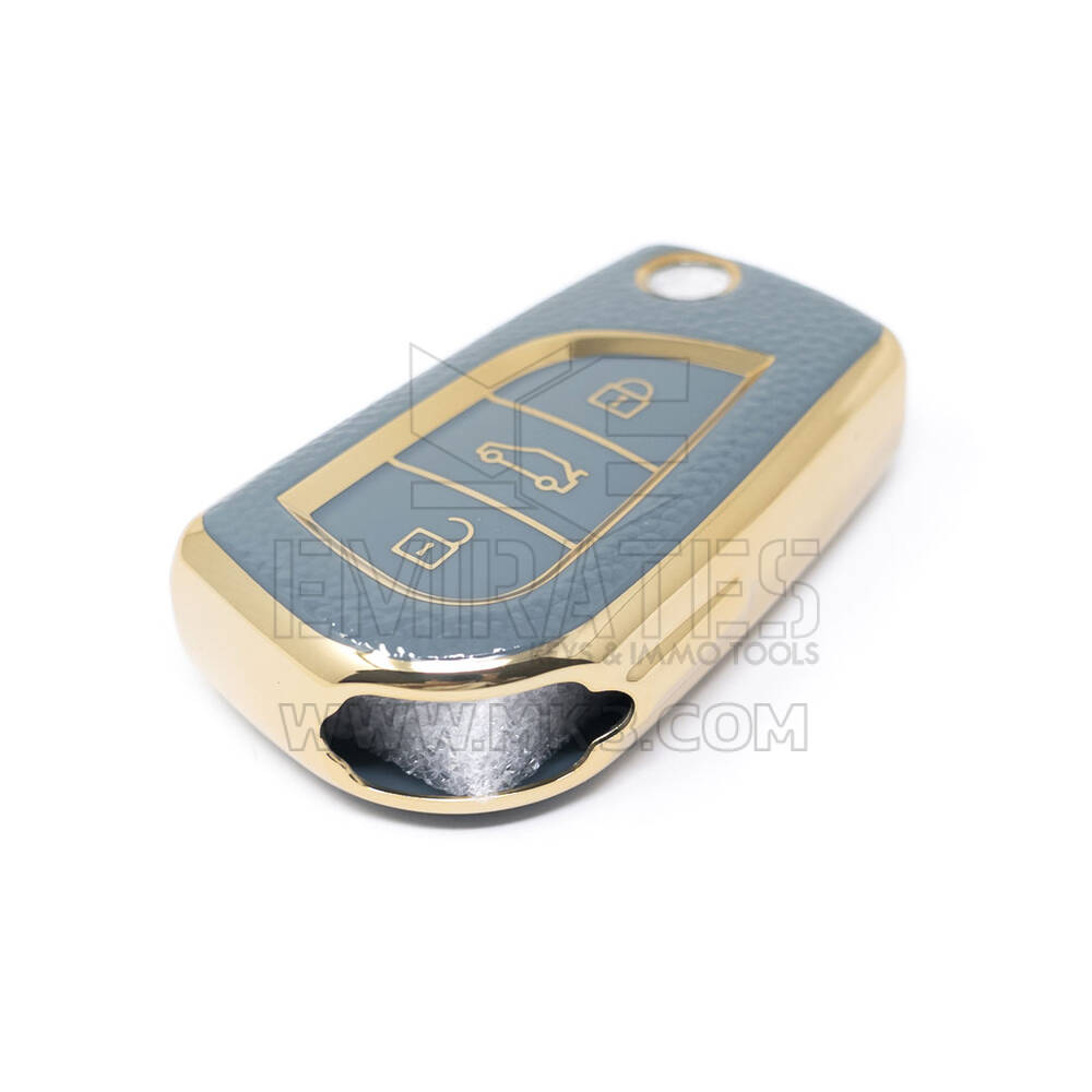 Novo aftermarket nano capa de couro dourado de alta qualidade para toyota flip chave remota 3 botões cor cinza TYT-C13J Chaves dos Emirados