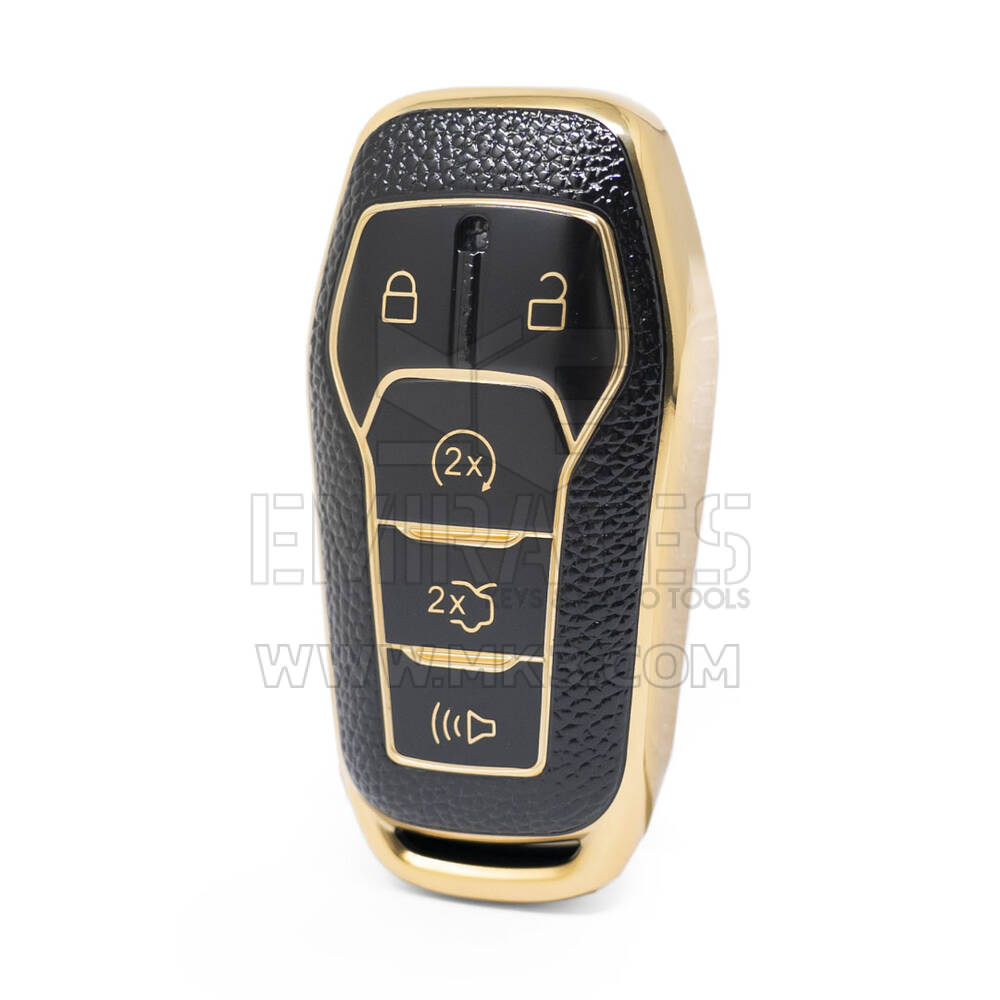 غطاء نانو جلد ذهبي عالي الجودة لمفتاح ريموت فورد 5 ازرار لون اسود Ford-A13J