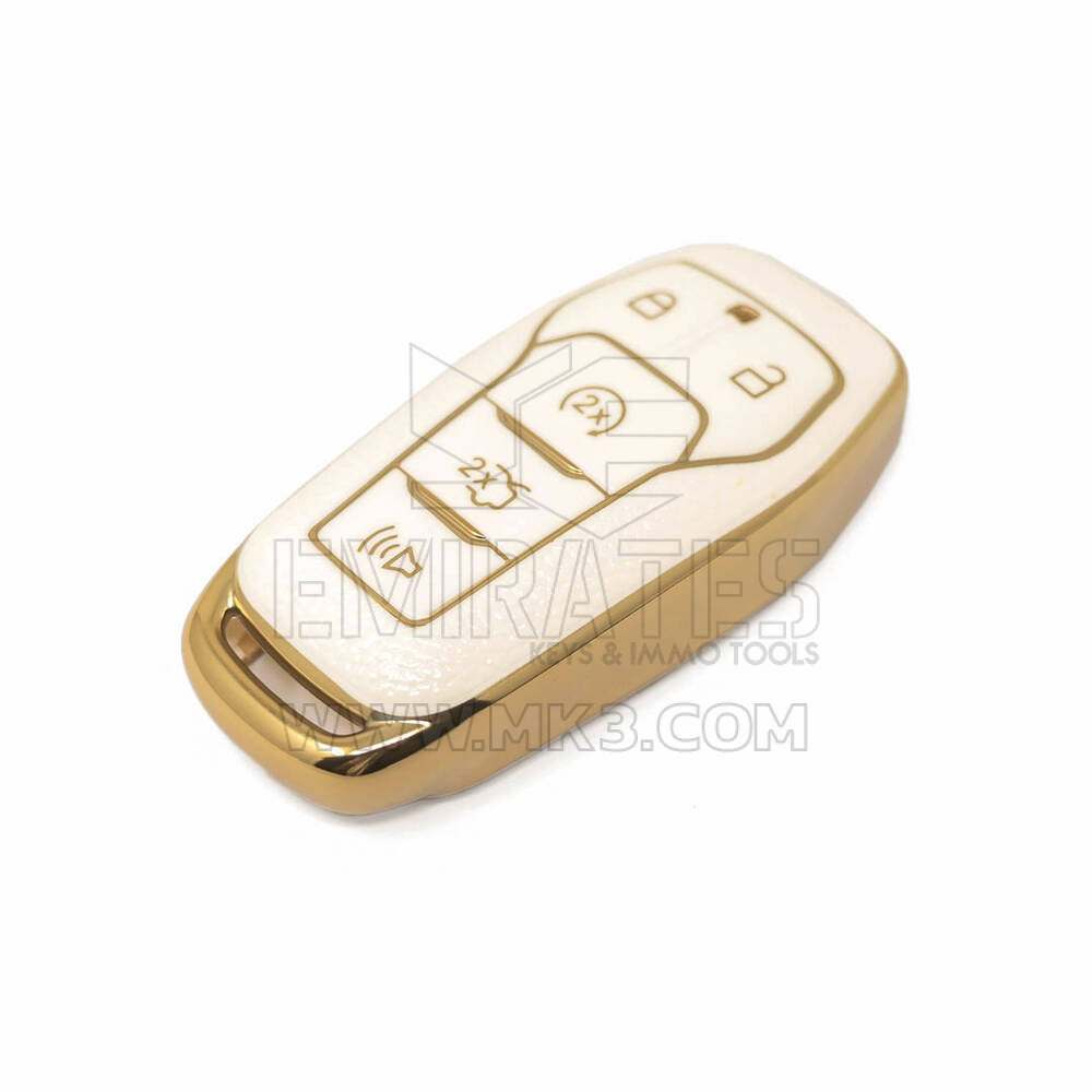 Housse en cuir doré de haute qualité pour clé télécommande Ford à 5 boutons, couleur blanche, Ford-A13J | Clés des Émirats