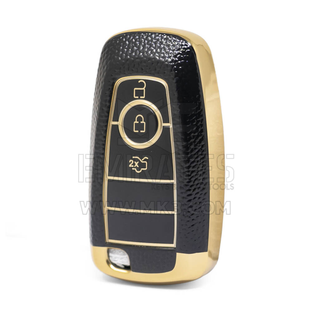 Nano High Quality Gold Leather Cover For Ford Remote Key 3 Buttons Black Color Ford-B13J3
