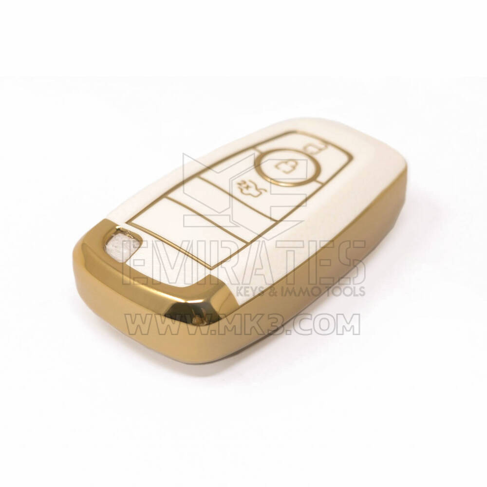 جديد ما بعد البيع نانو غطاء جلد ذهبي عالي الجودة لمفتاح فورد البعيد 3 أزرار اللون الأبيض Ford-B13J3 | مفاتيح الإمارات