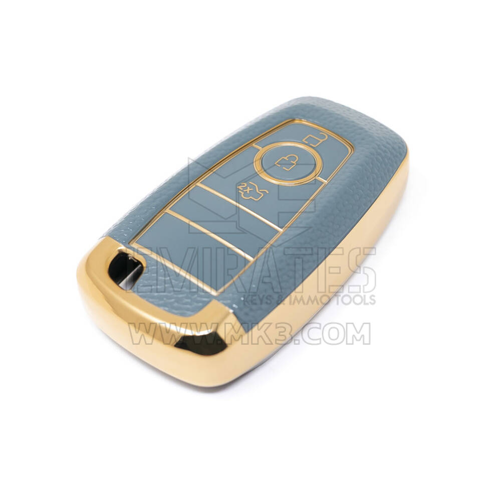 Nuova cover in pelle dorata aftermarket Nano di alta qualità per chiave remota Ford 3 pulsanti colore grigio Ford-B13J3 | Chiavi degli Emirati