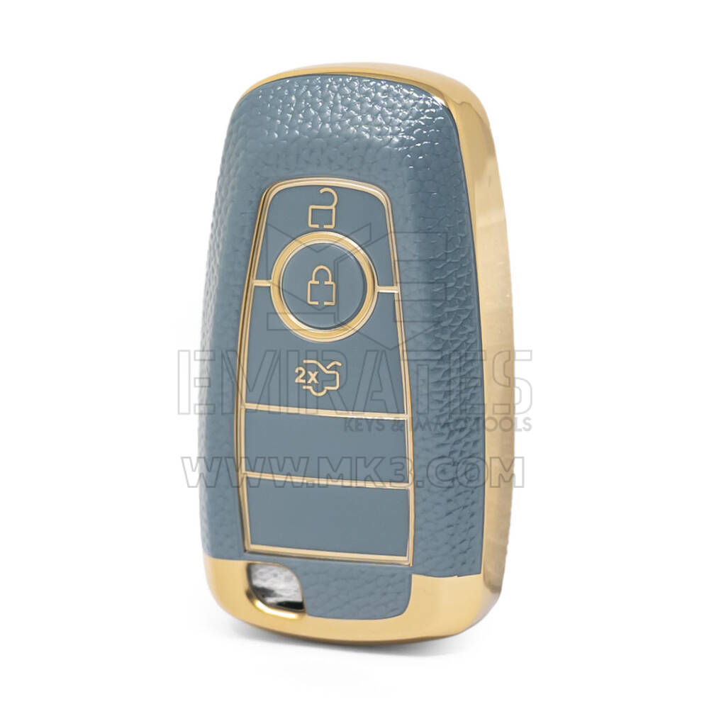 Nano High Quality Gold Leather Cover For Ford Remote Key 3 Buttons Gray Color Ford-B13J3
