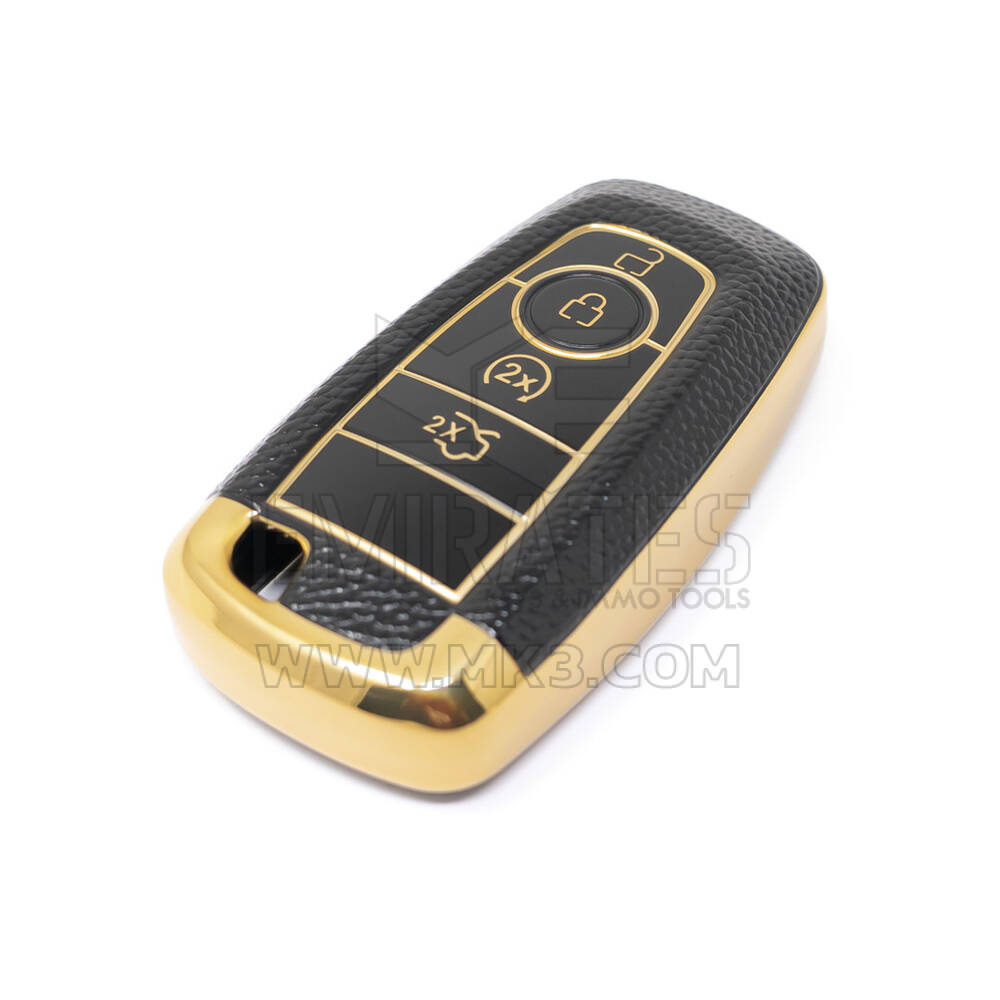Nuova cover in pelle dorata aftermarket Nano di alta qualità per chiave remota Ford 4 pulsanti colore nero Ford-B13J4 | Chiavi degli Emirati