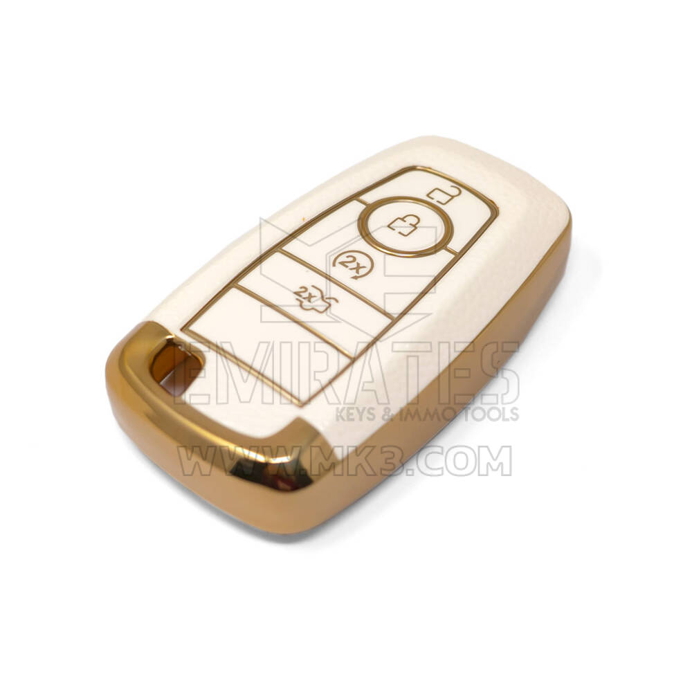 Nuova cover in pelle dorata aftermarket Nano di alta qualità per chiave remota Ford 4 pulsanti colore bianco Ford-B13J4 | Chiavi degli Emirati
