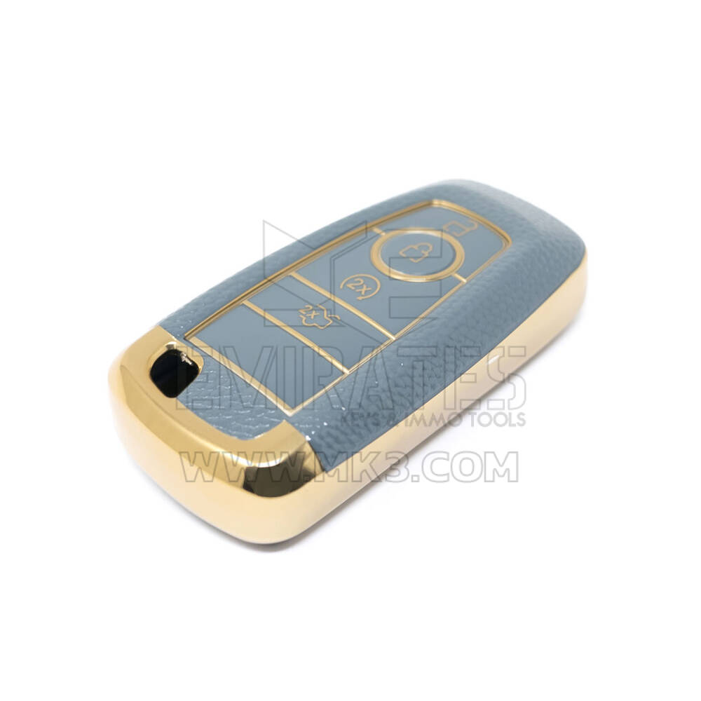 New Aftermarket Nano High Quality Gold Leather Cover For Ford Remote Key 4 Buttons Gray Color Ford-B13J4 | Emirates Keys