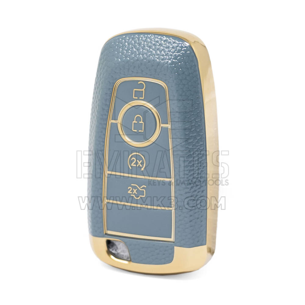 Nano High Quality Gold Leather Cover For Ford Remote Key 4 Buttons Gray Color Ford-B13J4
