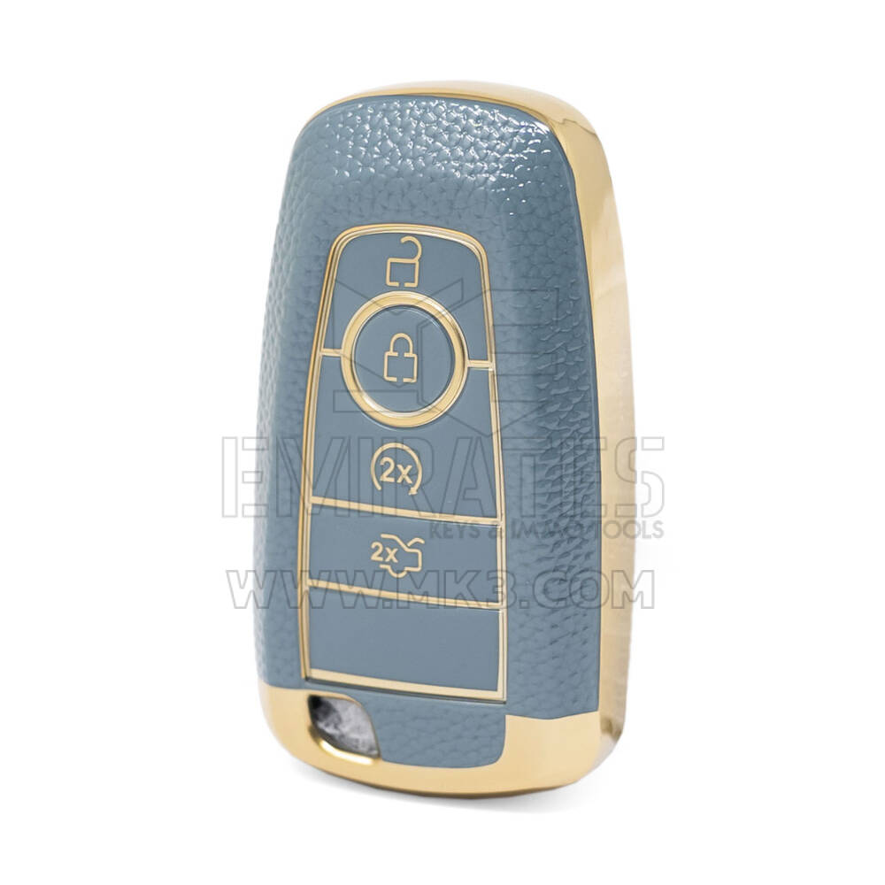 Nano Funda de cuero dorado de alta calidad para llave remota Ford, 4 botones, Color gris, Ford-B13J4