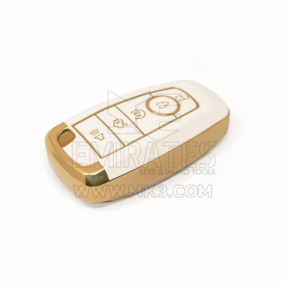 Nueva cubierta de cuero dorado Nano de alta calidad para llave remota Ford, 5 botones, Color blanco, Ford-B13J5 | Cayos de los Emiratos