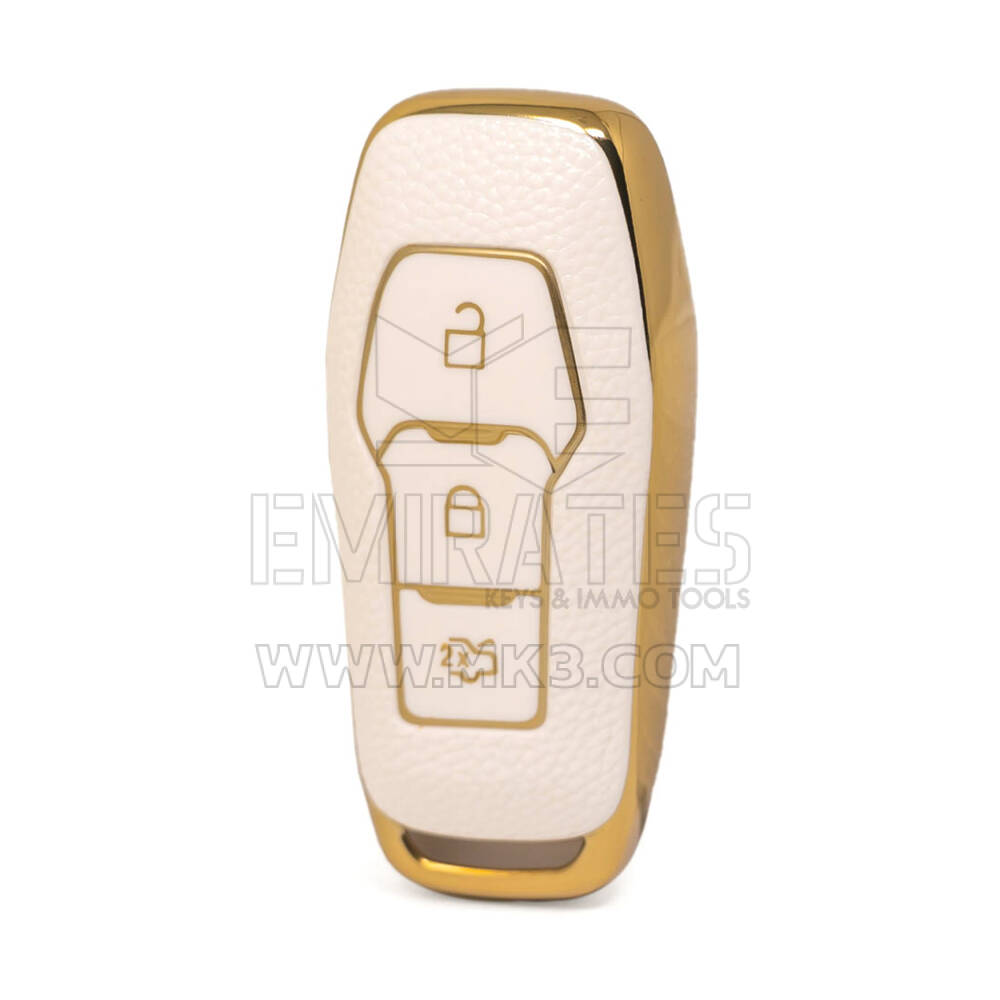 Nano Funda de cuero dorado de alta calidad para llave remota Ford, 3 botones, Color blanco, Ford-C13J3
