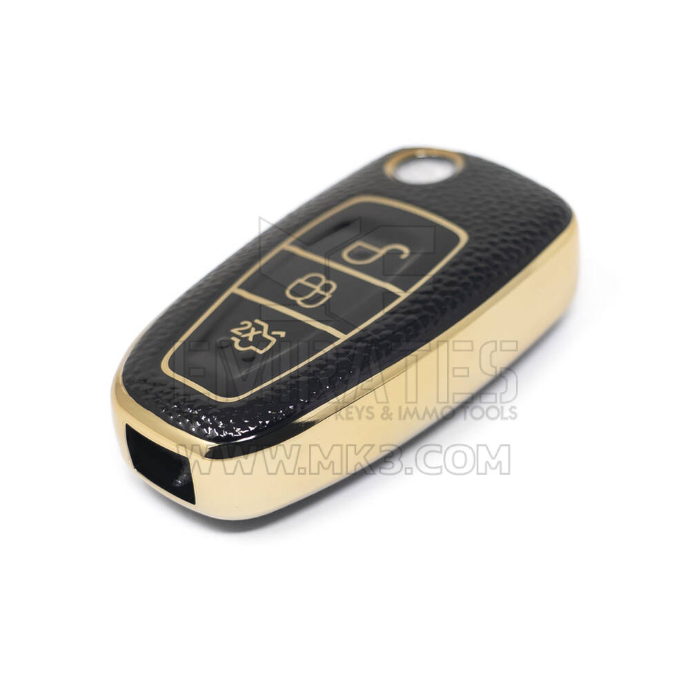 New Aftermarket Nano High Quality Gold Leather Cover For Ford Flip Remote Key 3 Buttons Black Color Ford-E13J | Emirates Keys