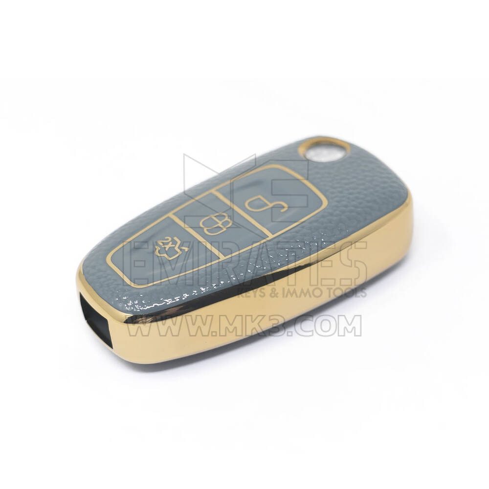 New Aftermarket Nano High Quality Gold Leather Cover For Ford Flip Remote Key 3 Buttons Gray Color Ford-E13J | Emirates Keys