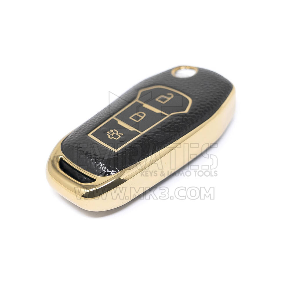 Nuova cover in pelle dorata aftermarket Nano di alta qualità per Ford Flip Chiave remota 3 pulsanti Colore nero Ford-F13J | Chiavi degli Emirati