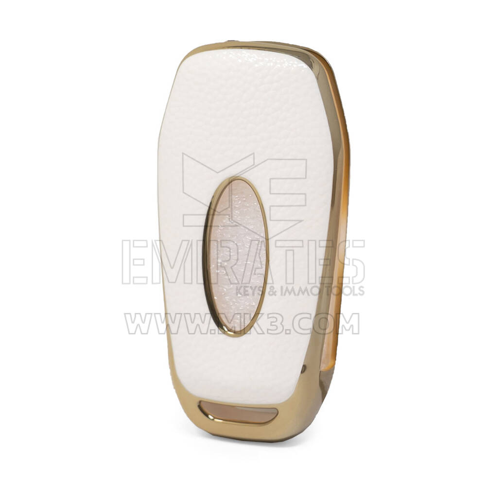 Nano Gold Leather Cover Ford Flip Key 3B White Ford-F13J | MK3