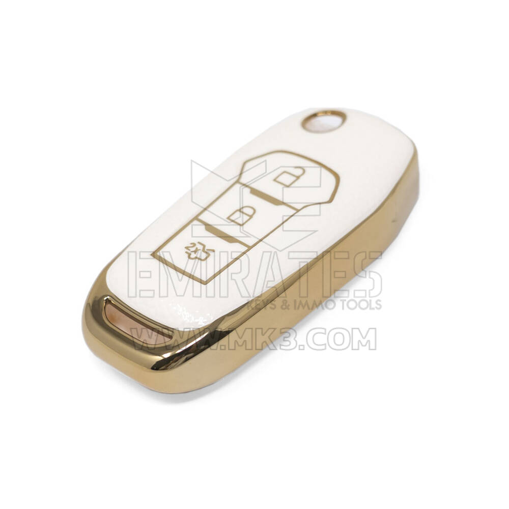 New Aftermarket Nano High Quality Gold Leather Cover For Ford Flip Remote Key 3 Buttons White Color Ford-F13J | Emirates Keys