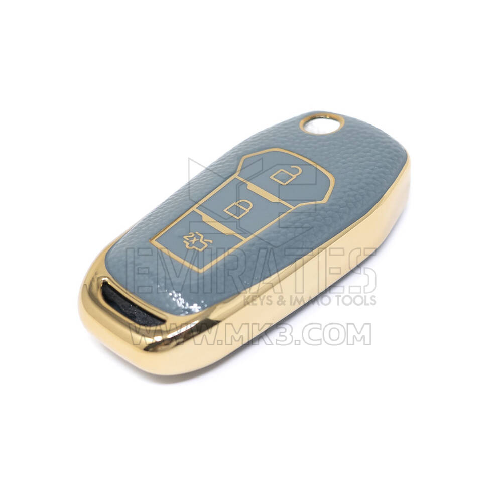 New Aftermarket Nano High Quality Gold Leather Cover For Ford Flip Remote Key 3 Buttons Gray Color Ford-F13J | Emirates Keys