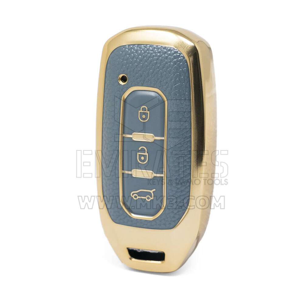 Nano High Quality Gold Leather Cover For Ford Remote Key 3 Buttons Gray Color Ford-H13J3