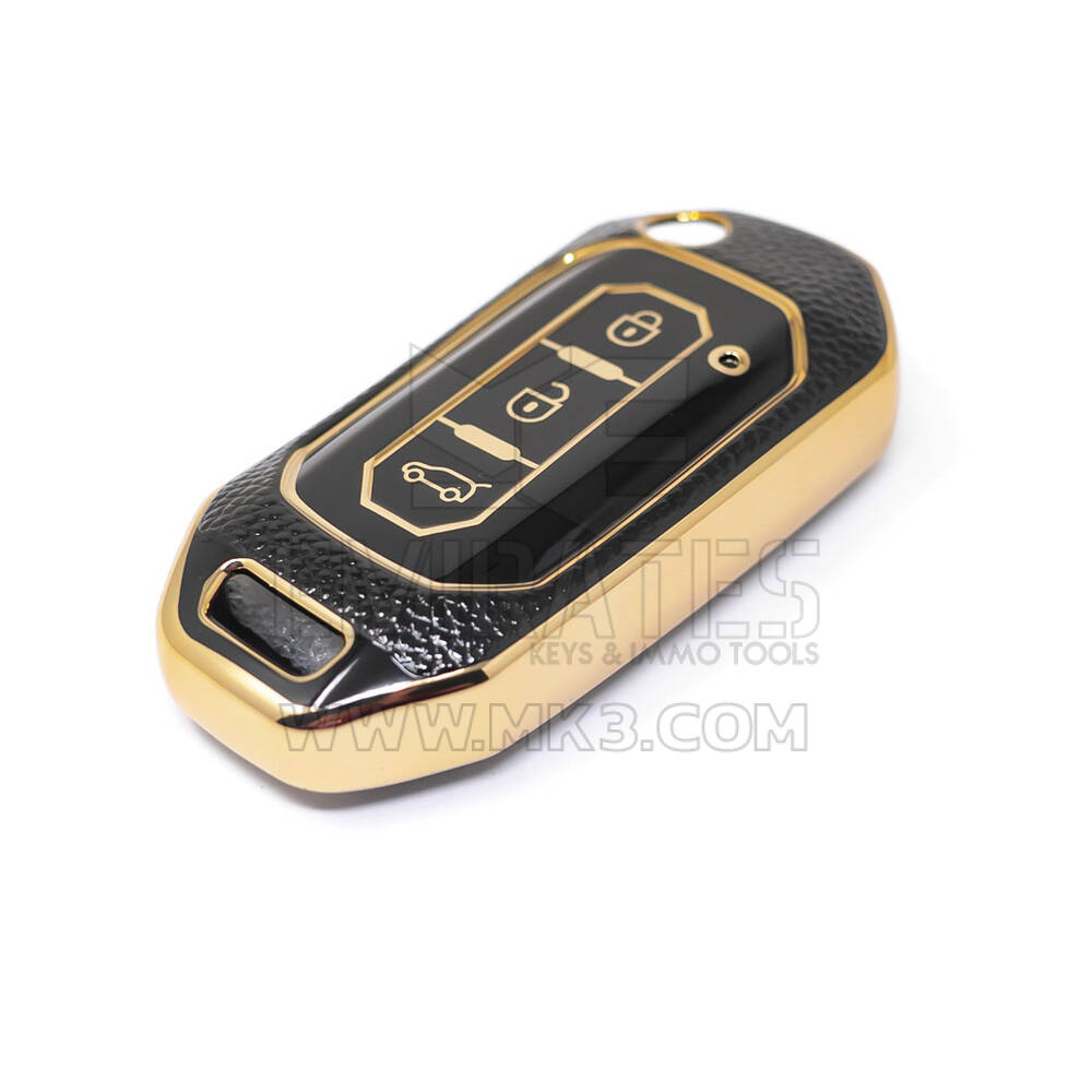 جديد ما بعد البيع نانو عالية الجودة غطاء جلد ذهبي لفورد فليب مفتاح بعيد 3 أزرار أسود اللون Ford-I13J | مفاتيح الإمارات