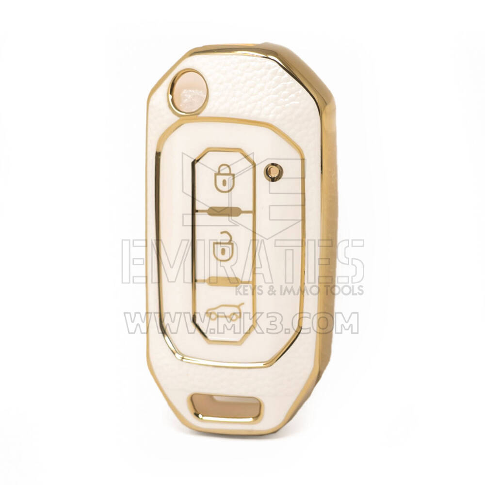 Nano Funda de cuero dorado de alta calidad para llave remota Ford Flip, 3 botones, Color blanco, Ford-I13J