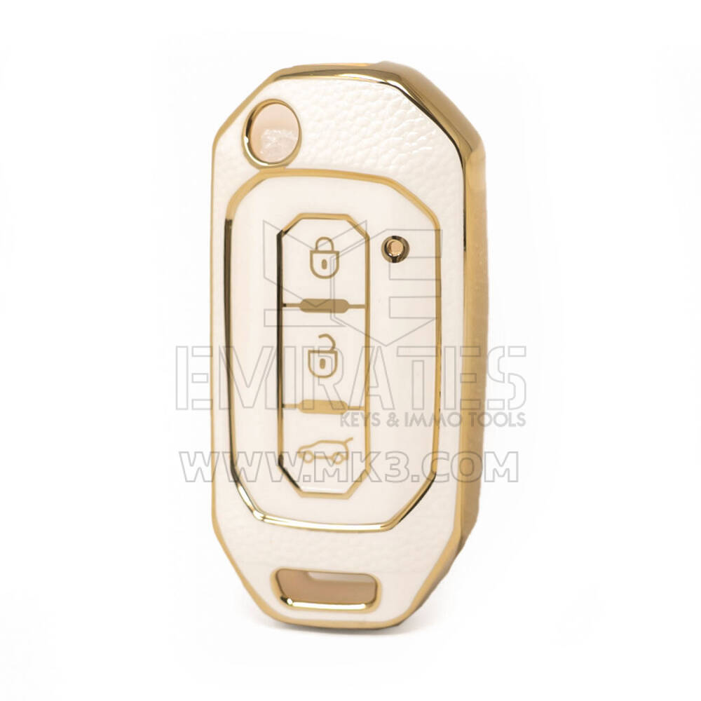 Nano High Quality Gold Leather Cover For Ford Flip Remote Key 3 Buttons White Color Ford-I13J