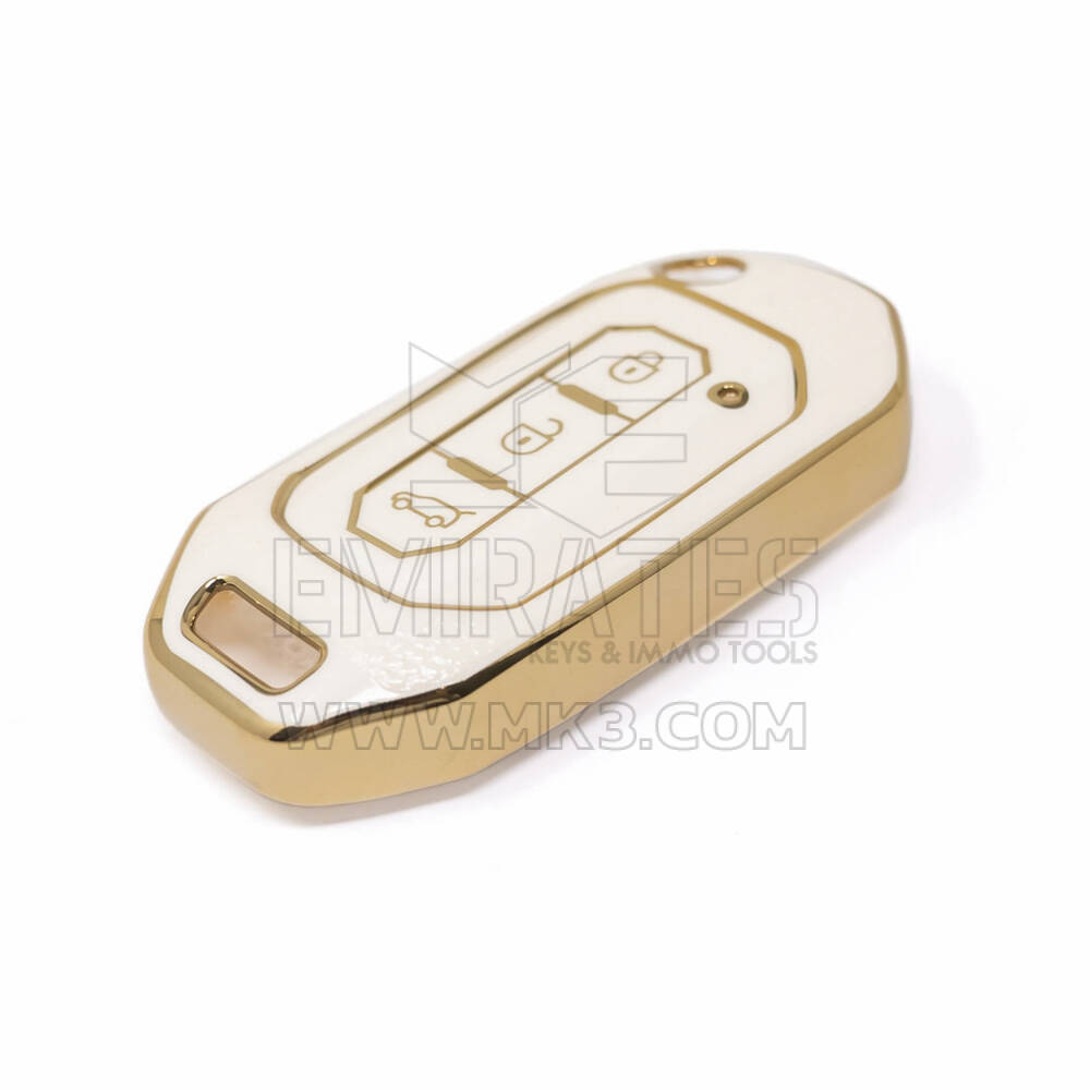 Nuova cover in pelle dorata aftermarket Nano di alta qualità per Ford Flip chiave remota 3 pulsanti colore bianco Ford-I13J | Chiavi degli Emirati