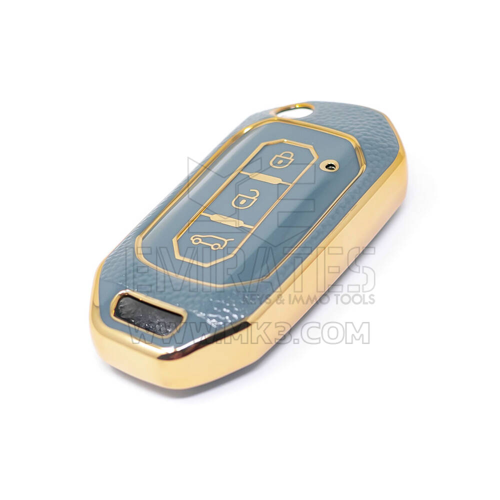 New Aftermarket Nano High Quality Gold Leather Cover For Ford Flip Remote Key 3 Buttons Gray Color Ford-I13J | Emirates Keys