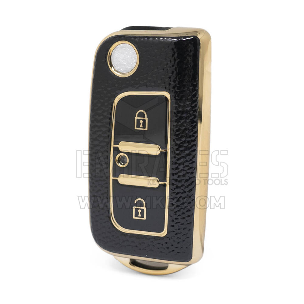 Funda de cuero dorado Nano de alta calidad para mando a distancia Foton Flip, 2 botones, Color negro, FT-A13J