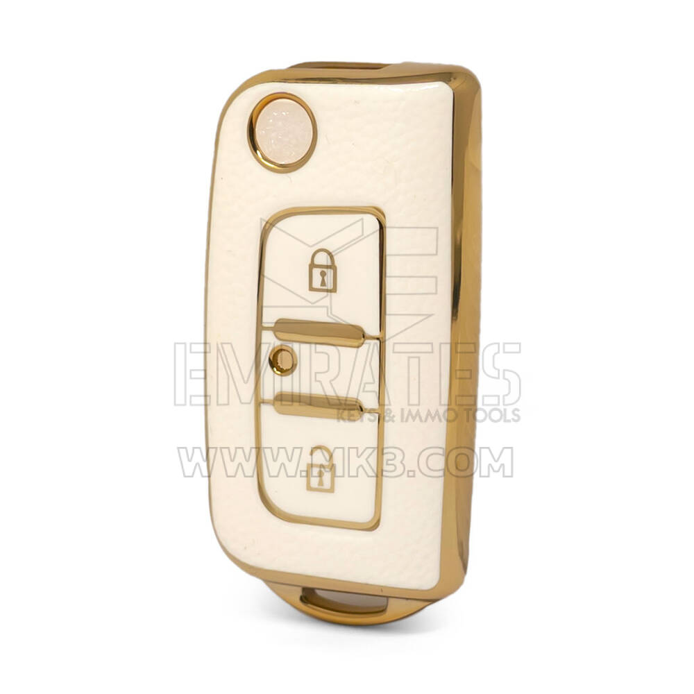 Nano Funda de cuero dorado de alta calidad para llave remota Foton Flip 2 botones Color blanco FT-A13J