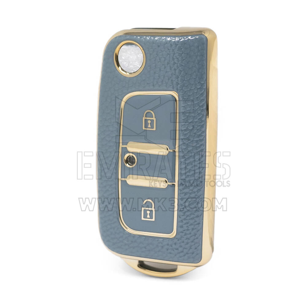 Nano Funda de cuero dorado de alta calidad para llave remota Foton Flip 2 botones Color gris FT-A13J
