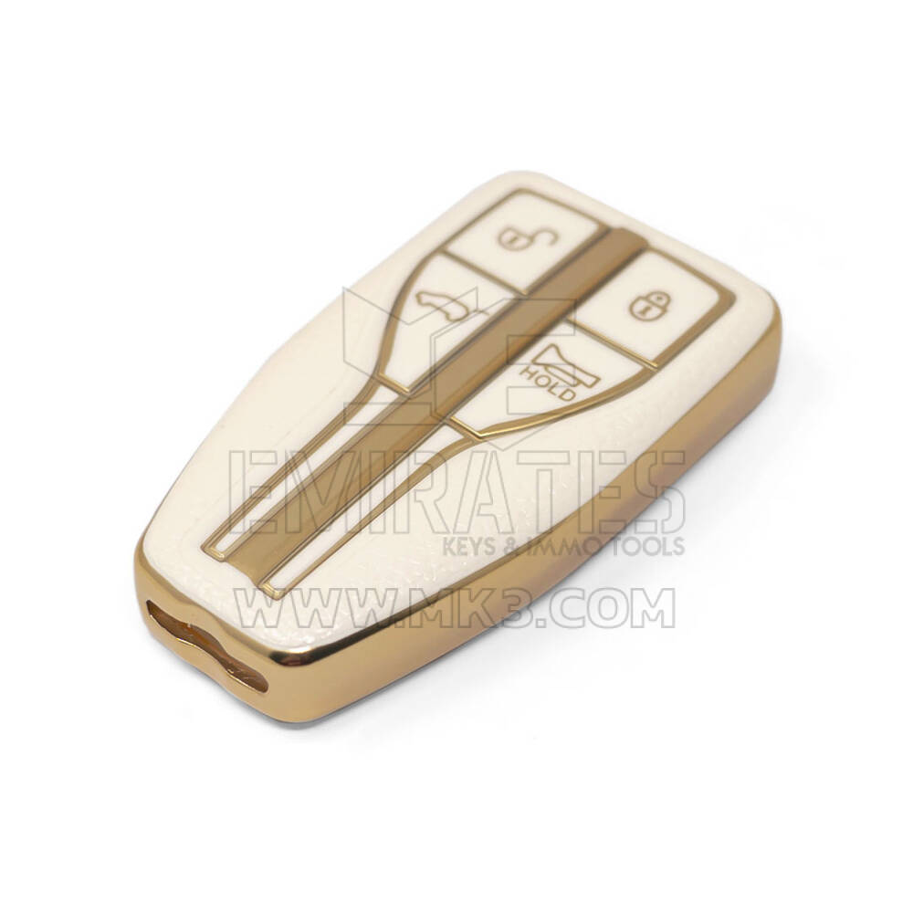 Nueva cubierta de cuero dorado Nano de alta calidad para mando a distancia Hongqi, 4 botones, Color blanco, HQ-A13J4A | Cayos de los Emiratos