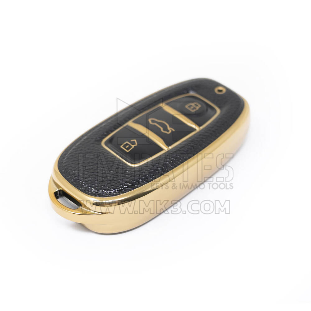 New Aftermarket Nano High Quality Gold Leather Cover For Hongqi Remote Key 3 Buttons Black Color HQ-C13J | Emirates Keys