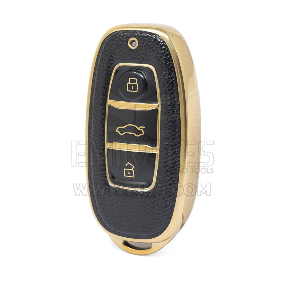 Nano High Quality Gold Leather Cover For Hongqi Remote Key 3 Buttons Black Color HQ-C13J