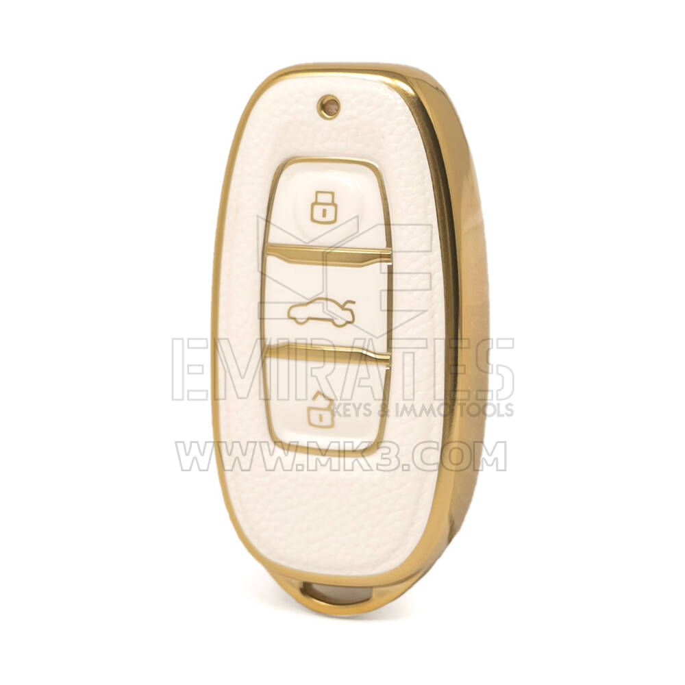Funda de cuero dorado Nano de alta calidad para mando a distancia Hongqi, 3 botones, Color blanco, HQ-C13J