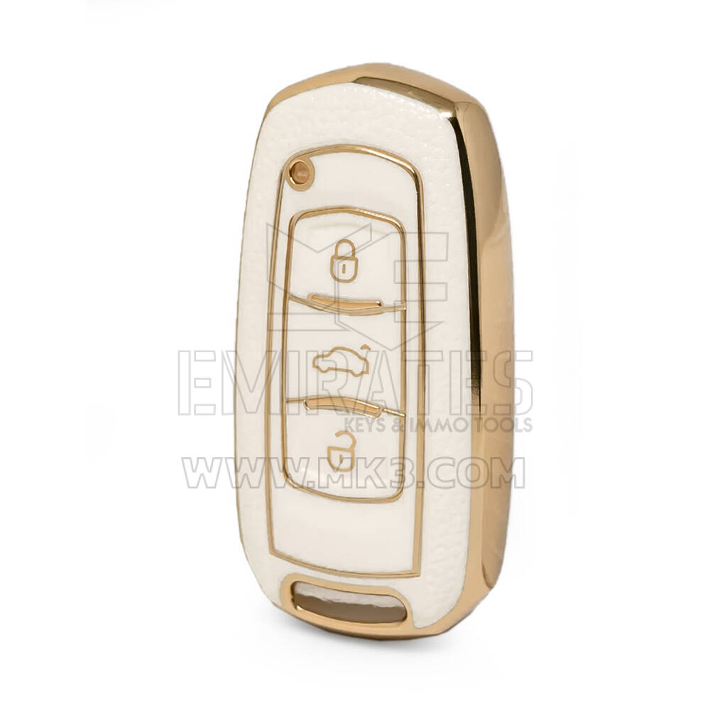 Capa de couro dourado nano de alta qualidade para chave remota Geely 3 botões cor branca GL-A13J