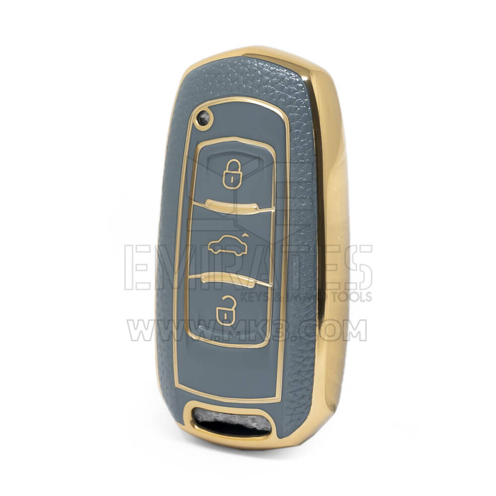 Nano High Quality Gold Leather Cover For Geely Remote Key 3 Buttons Gray Color GL-A13J
