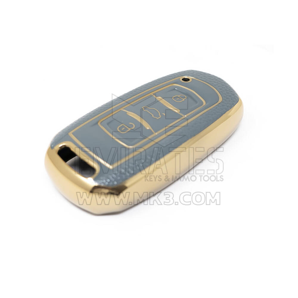 Novo aftermarket nano capa de couro dourado de alta qualidade para chave remota geely 3 botões cor cinza GL-A13J | Chaves dos Emirados