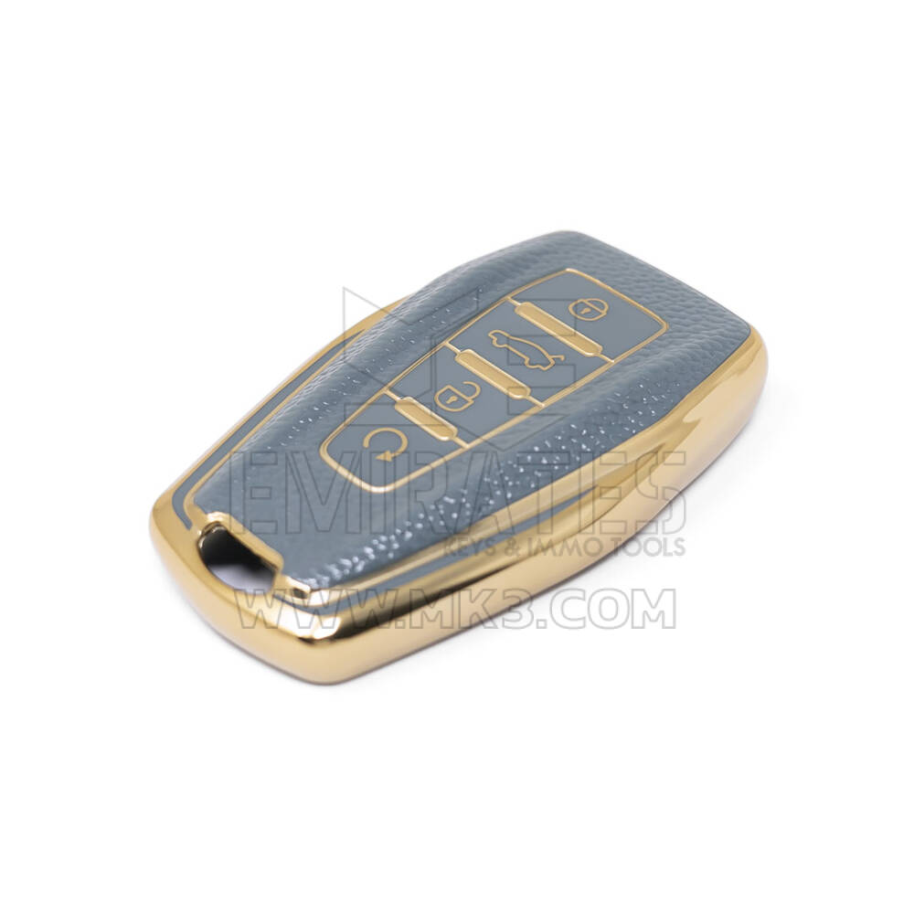 Novo aftermarket nano capa de couro dourado de alta qualidade para chave remota geely 4 botões cor cinza GL-B13J4A Chaves dos Emirados