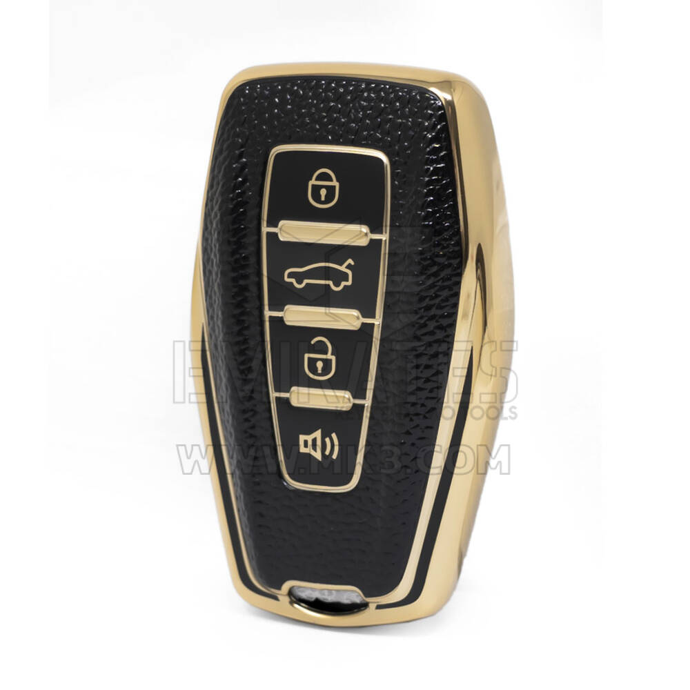 Capa de couro dourado nano de alta qualidade para chave remota Geely 4 botões cor preta GL-B13J4B