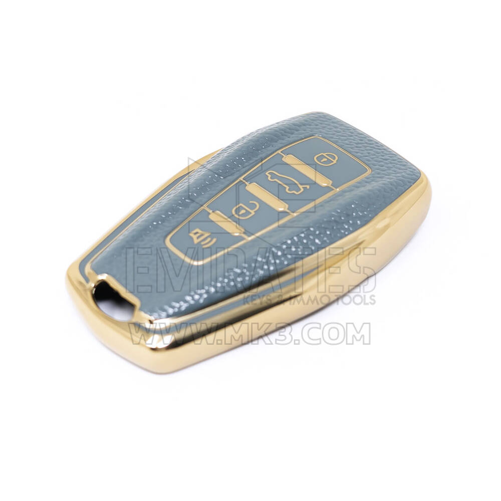 Novo aftermarket nano capa de couro dourado de alta qualidade para chave remota geely 4 botões cor cinza GL-B13J4B Chaves dos Emirados