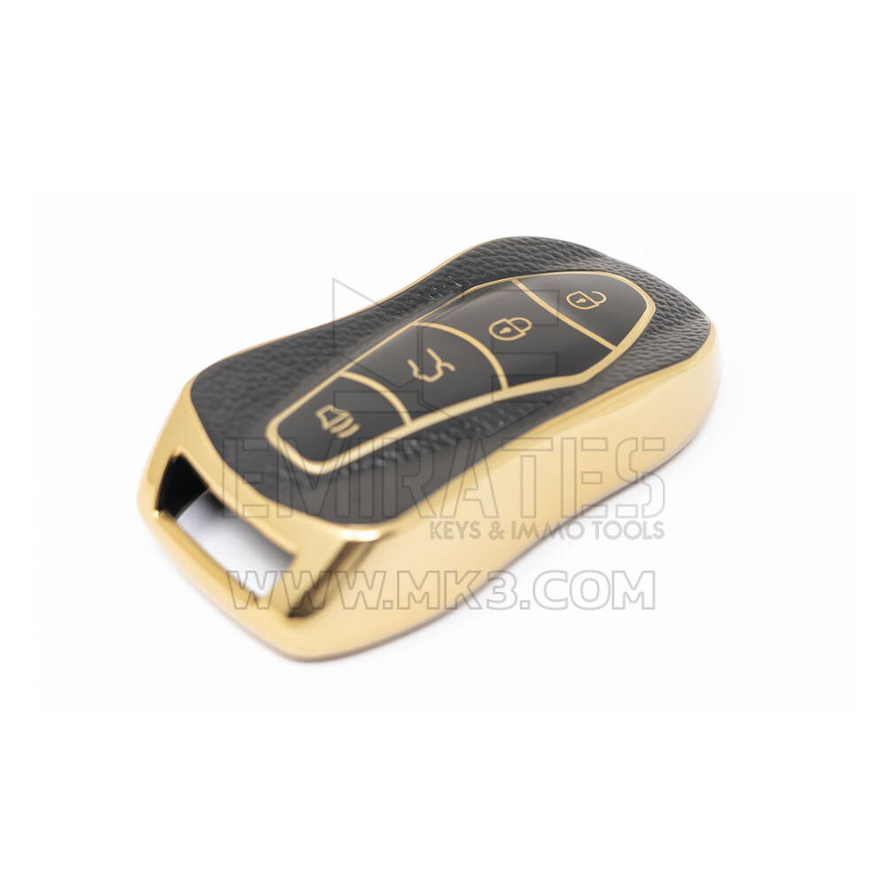 Novo aftermarket nano capa de couro dourado de alta qualidade para chave remota geely 4 botões cor preta GL-C13J | Chaves dos Emirados