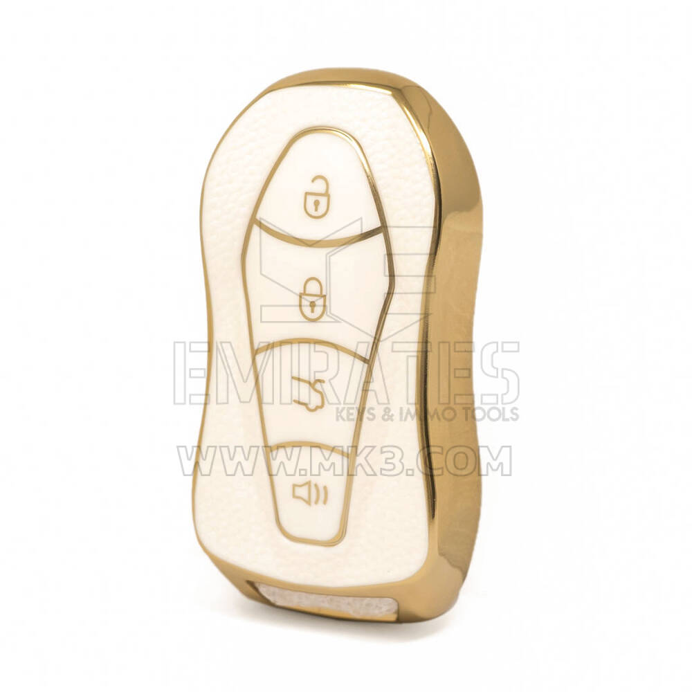 Nano – housse en cuir doré de haute qualité, pour clé télécommande Geely, 4 boutons, couleur blanche, GL-C13J
