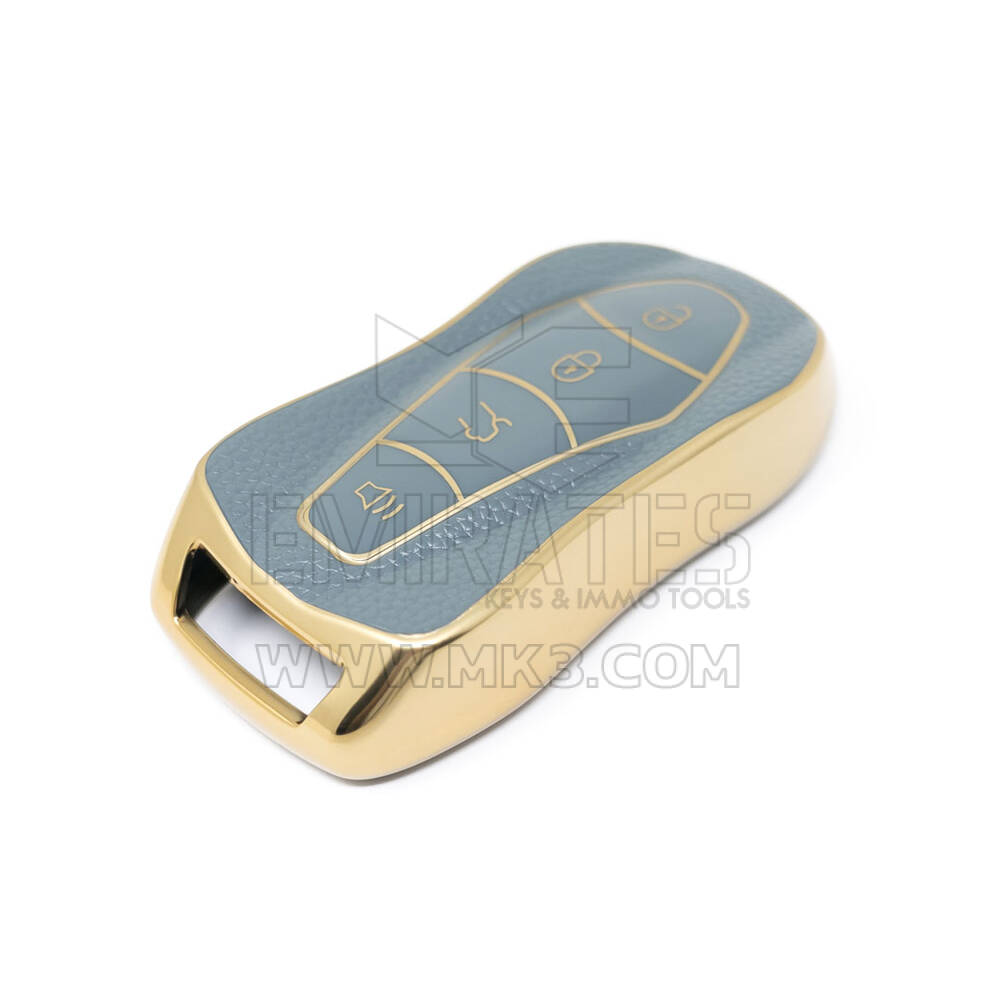 Novo aftermarket nano capa de couro dourado de alta qualidade para chave remota geely 4 botões cor cinza GL-C13J | Chaves dos Emirados