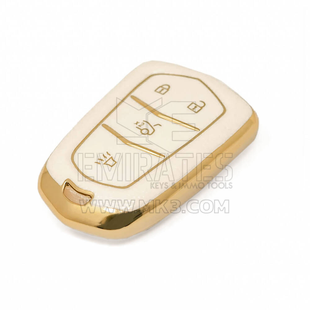 Novo aftermarket nano capa de couro dourado de alta qualidade para chave remota cadillac 4 botões cor branca CDLC-A13J4 Chaves dos Emirados