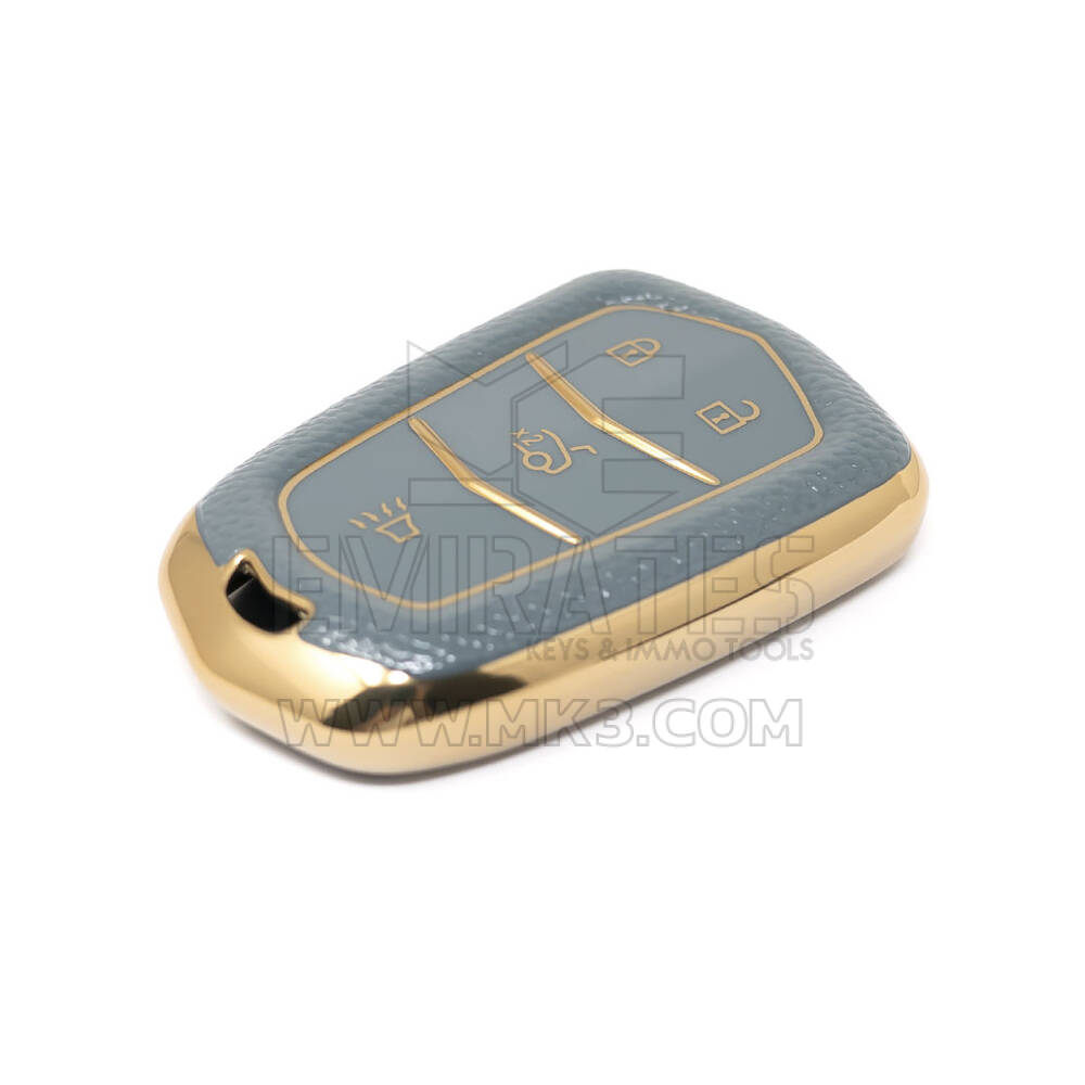 Novo aftermarket nano capa de couro dourado de alta qualidade para chave remota cadillac 4 botões cor cinza CDLC-A13J4 Chaves dos Emirados