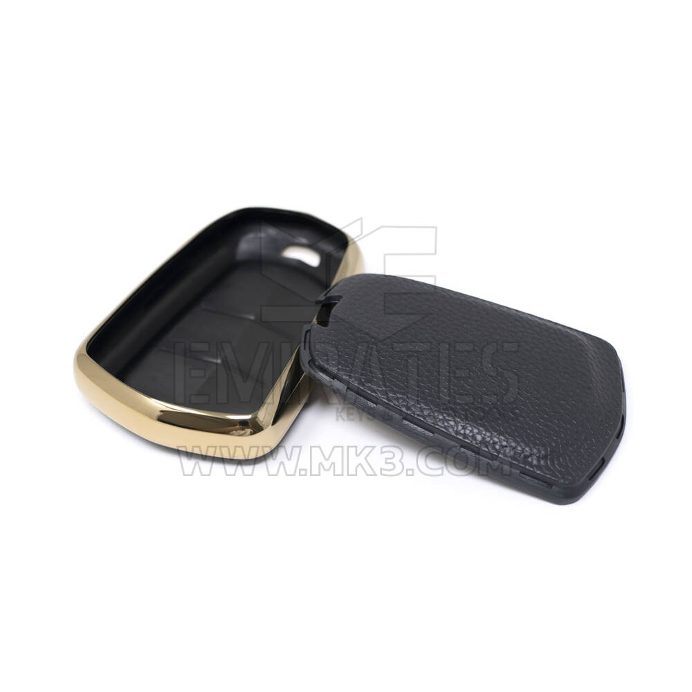 New Aftermarket Nano High Quality Gold Leather Cover For Cadillac Remote Key 5 Buttons Black Color CDLC-A13J5 | Emirates Keys